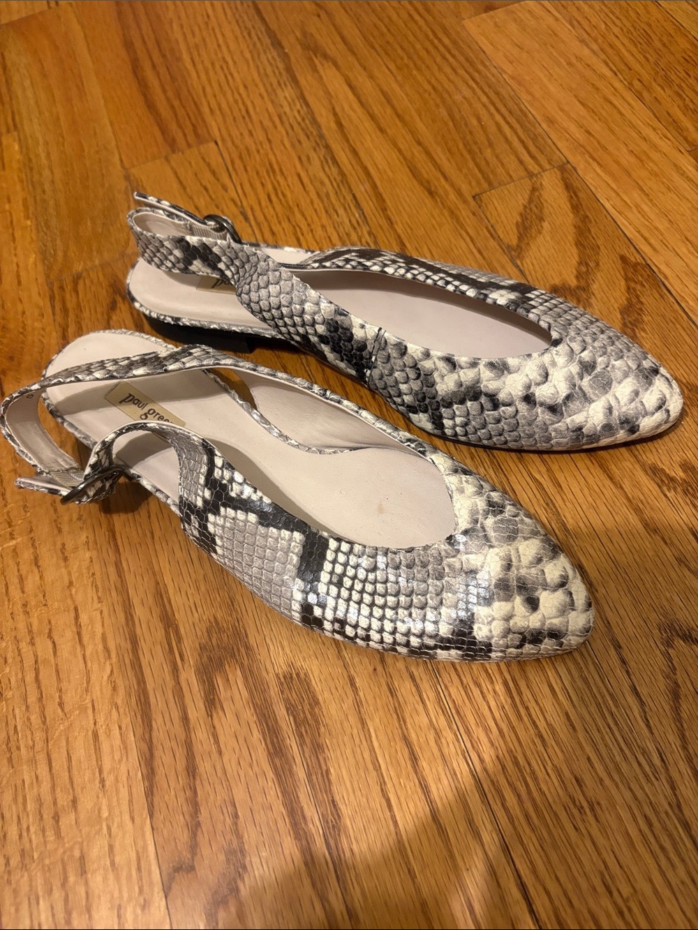 Paul Green Snake-Print Slingback Flats in Black & Cream